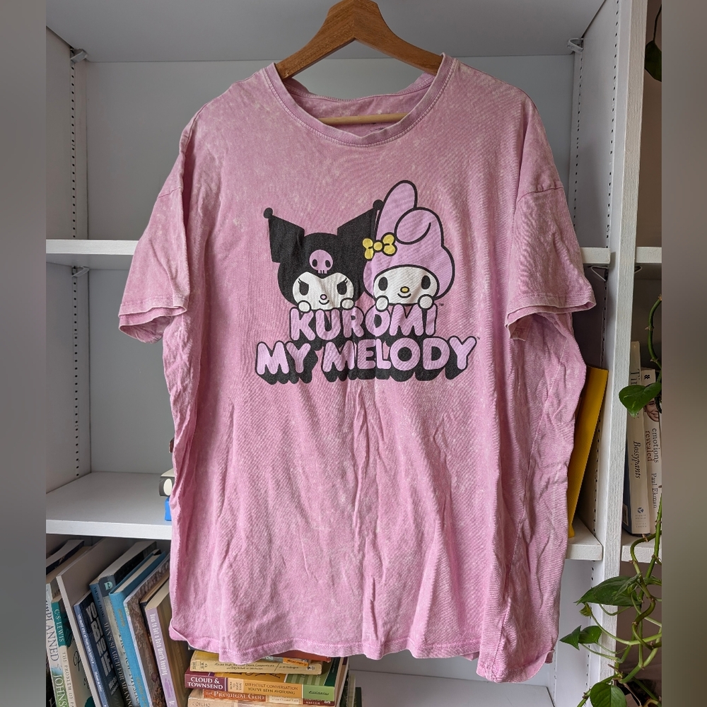 Sanrio Pink Kuromi and My Melody Women's Short Sleeve Tee Size Large